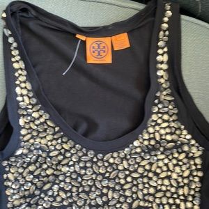 Black embellished Tory Burch tank top, excellent condition